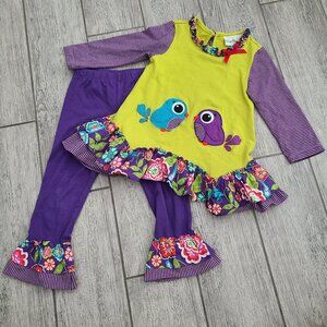 Rare Editions Girls Bird Applique Tunic Top & Leggings Set Purple 3T